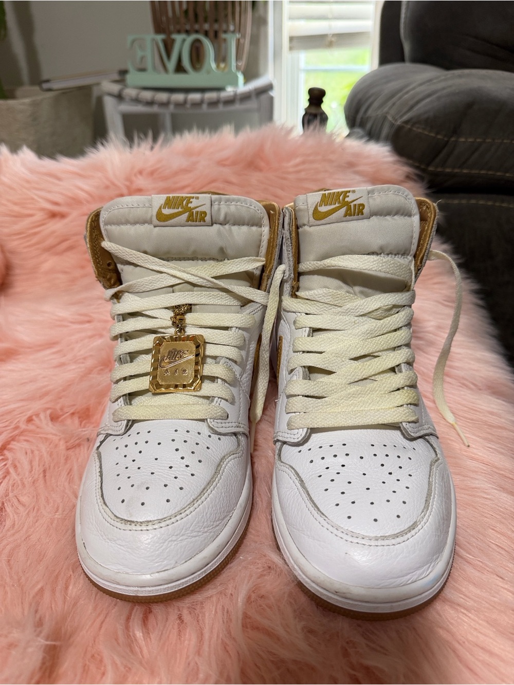 Nike White and Gold High-Top Sneakers